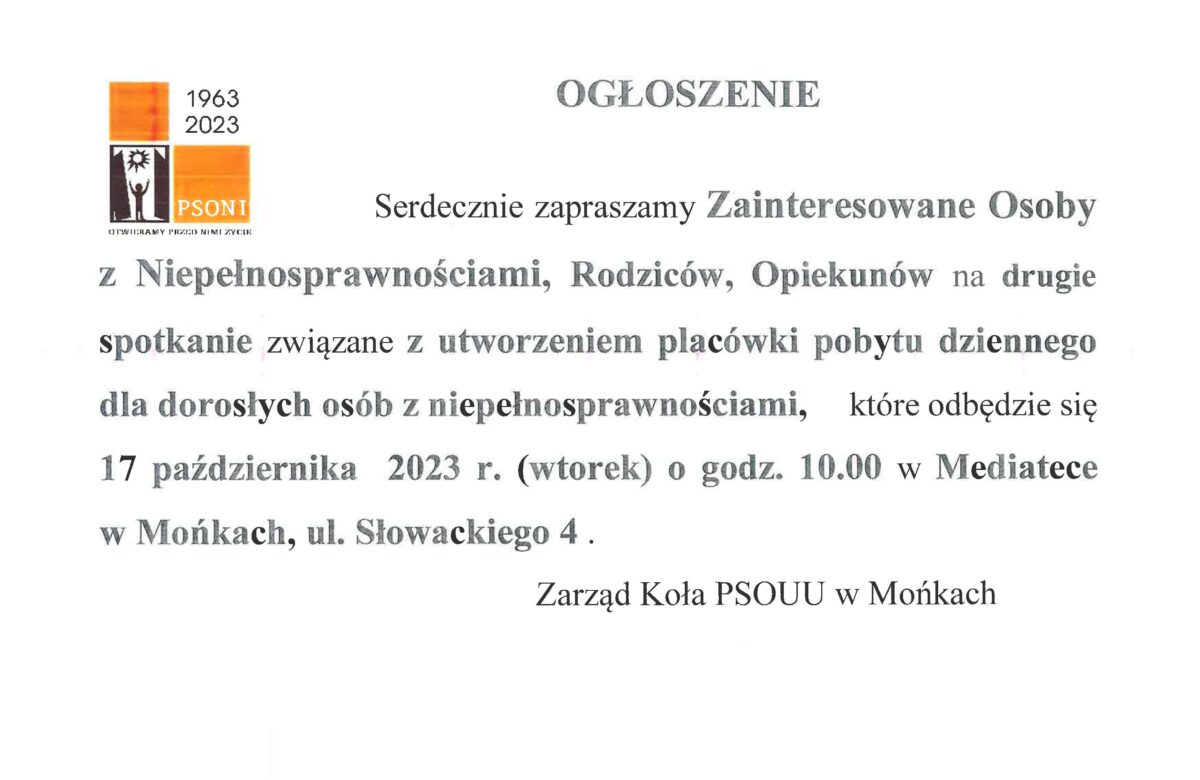 Zaproszenie na spotkanie dot. utworzenia placówki