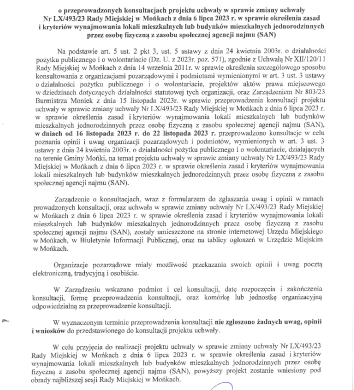 Wyniki konsultacji zmiany uchwały SAN